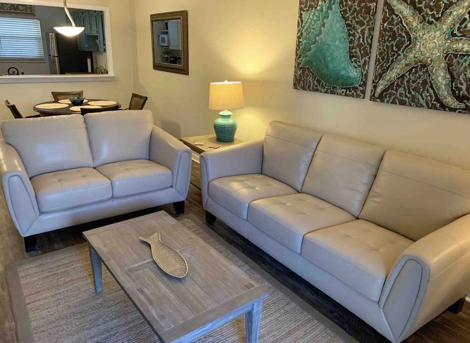 Cool leather furniture to relax after a day at the beach! 