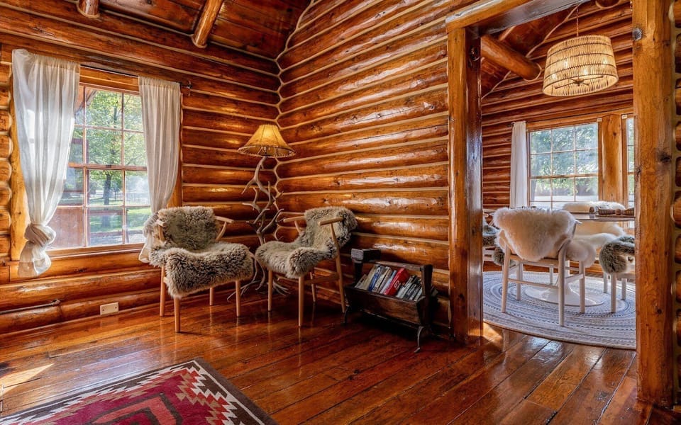 Reading nook with view into dining room.