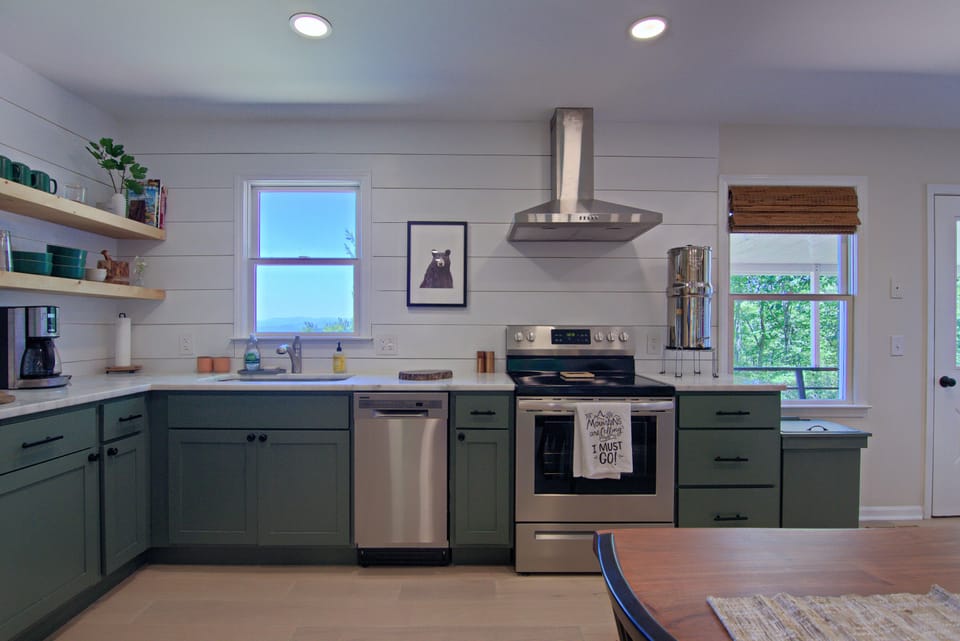 Fully stocked kitchen complete with a  Berkey and drip coffee maker.
