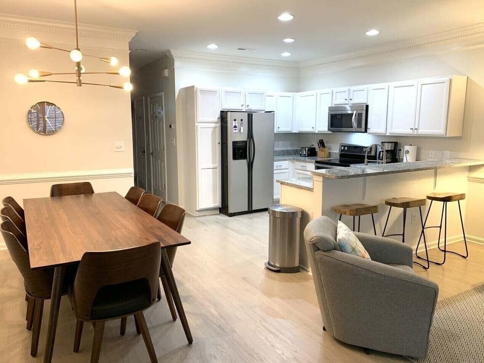 Dining area and kitchen on the first floor. 