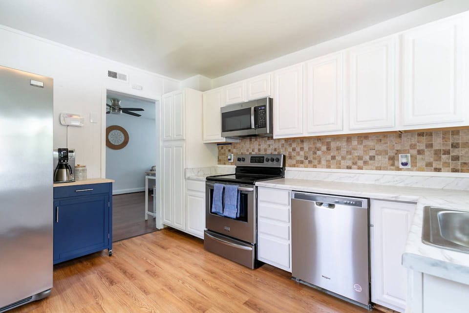 The newly renovated kitchen at the home has all new high-end appliances.