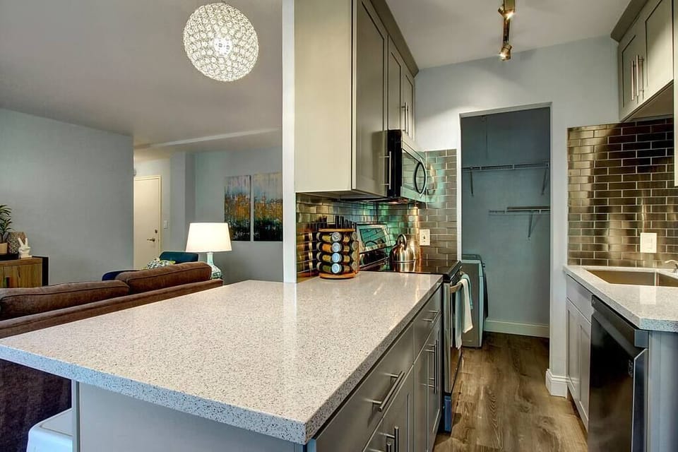 Large counter top makes food preparation easy. 
