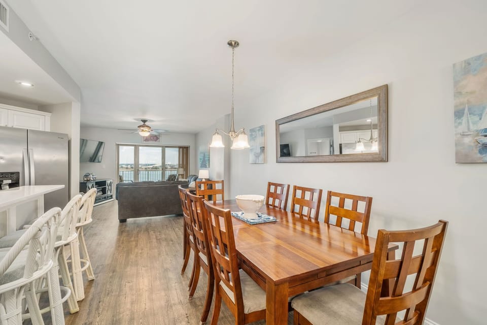 Open Floor Plan with Dining for Eight plus Three Bartop Seating