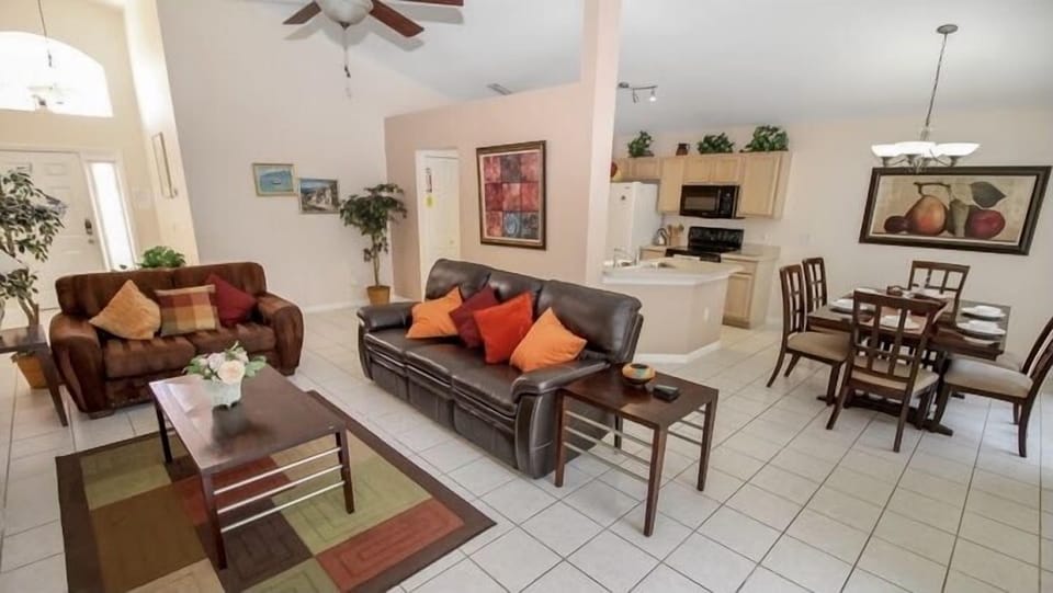 Full view of the living area and dining area