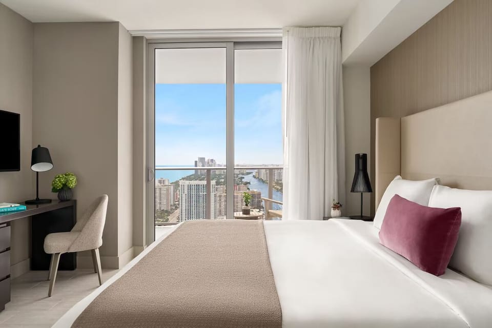 Settle in comfortably with a cozy desk and calming views.