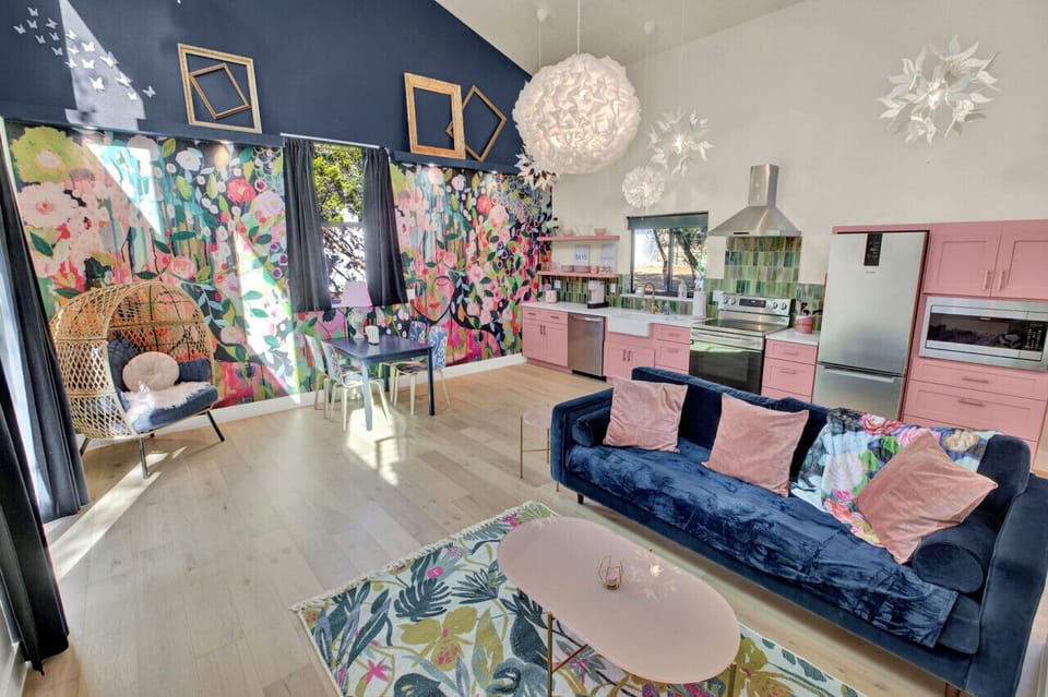 Pink House great room from loft