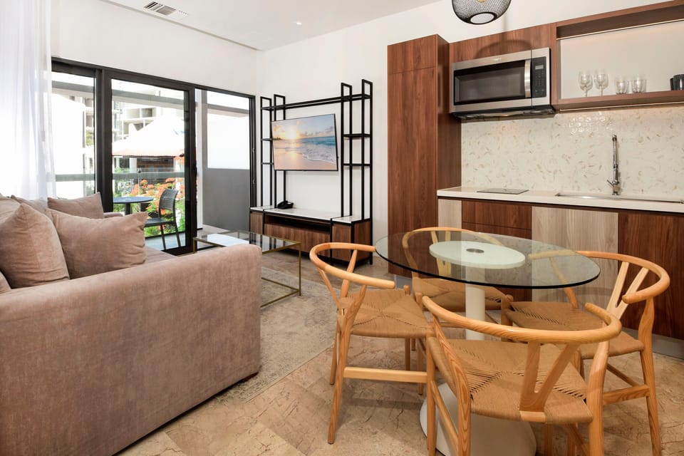 Nice living area with open-style kitchen