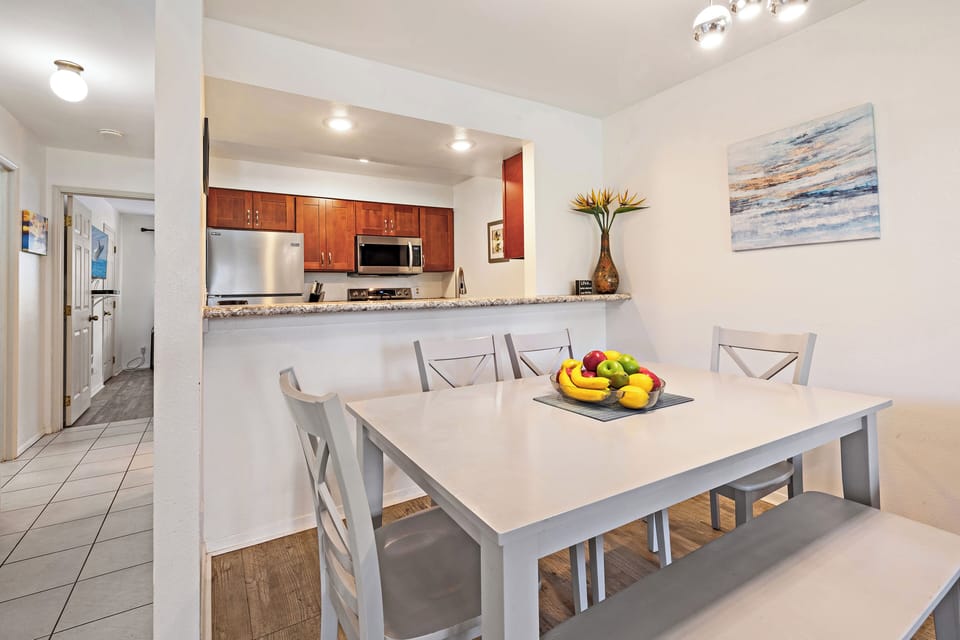 Gather around this stylish dining table perfect for savoring local Hawaiian flavors.