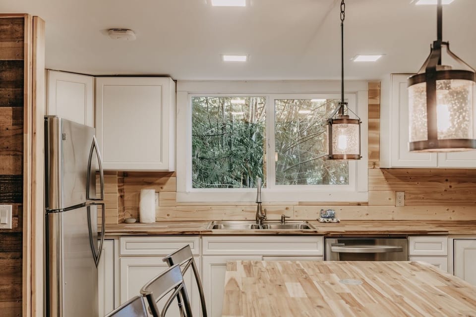 Indoors, Window, Hardwood, Stained Wood, Refrigerator