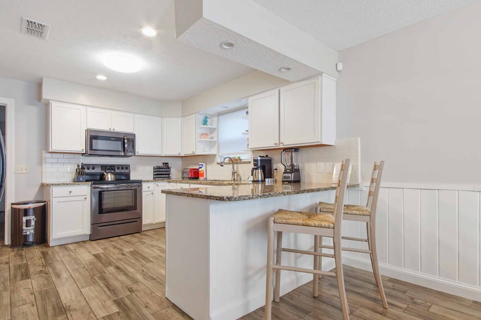 The kitchen is fully stocked with new cookware, Keurig, knife set and more!