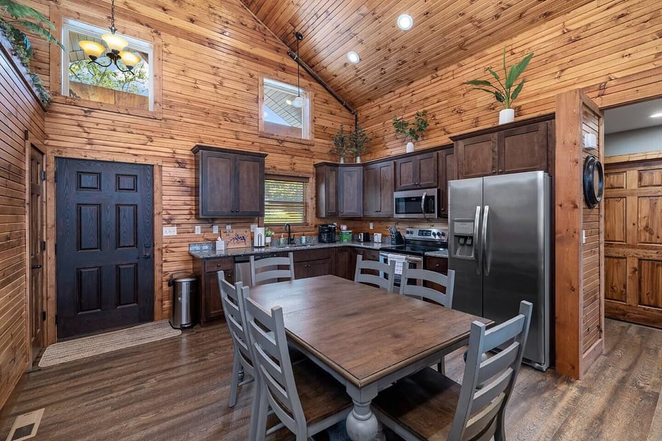 Kitchen with granite counter tops.
