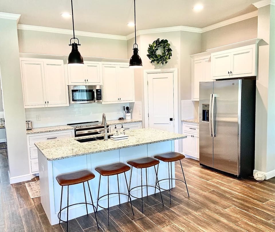 Kitchen with island seating for four.