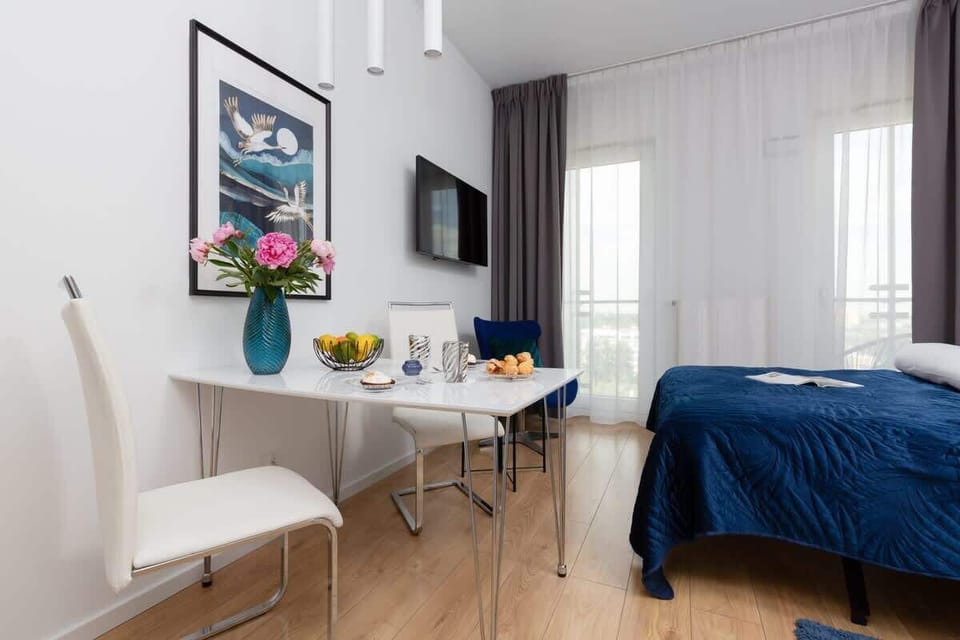 The living area's sleek design is both functional and aesthetically pleasing.