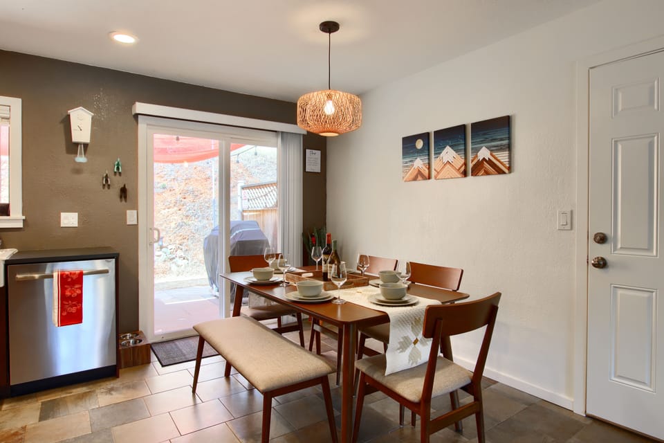 A Sliding door to the back patio and Hot tub area.