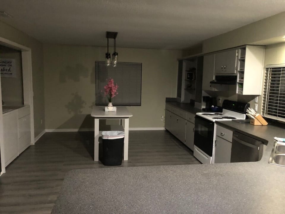 Big kitchen with full size washer and dryer. 