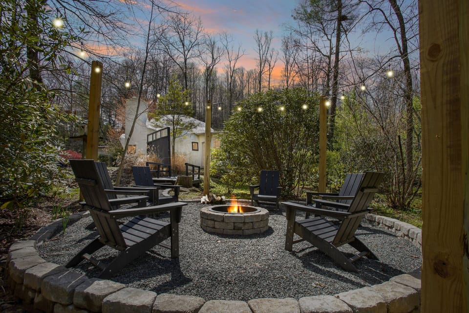 The marshmallow home would not be complete without a stunning fire pit space!