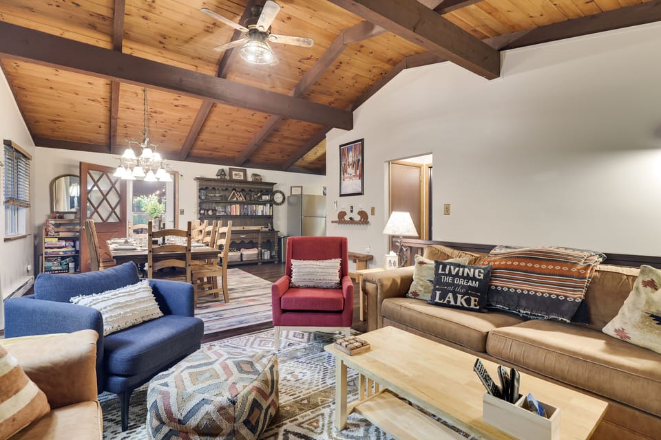 Another view, Comfortable Living room with wood burning fireplace on main floor