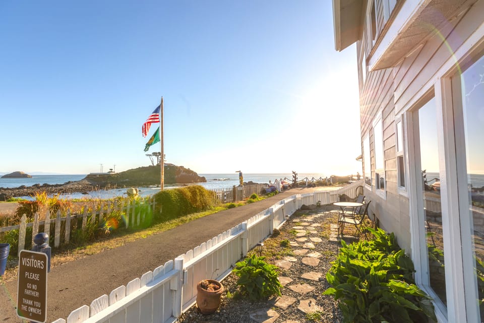 Front porch beach view of the Battery Point Lighthouse.
