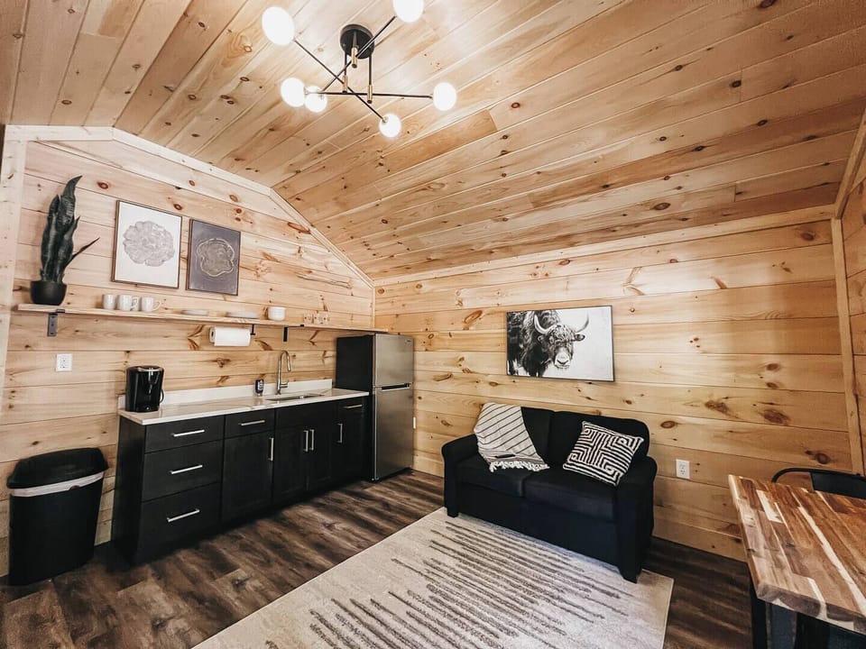 Kitchenette and living area. Loveseat pulls out to a twin size bed.
