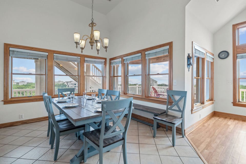 The 8-person dining table brings everyone together for those meals that will last well into the evening.