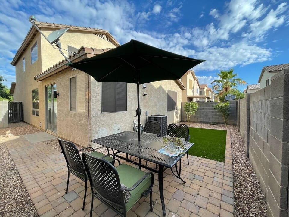 Backyard with patio furnitures