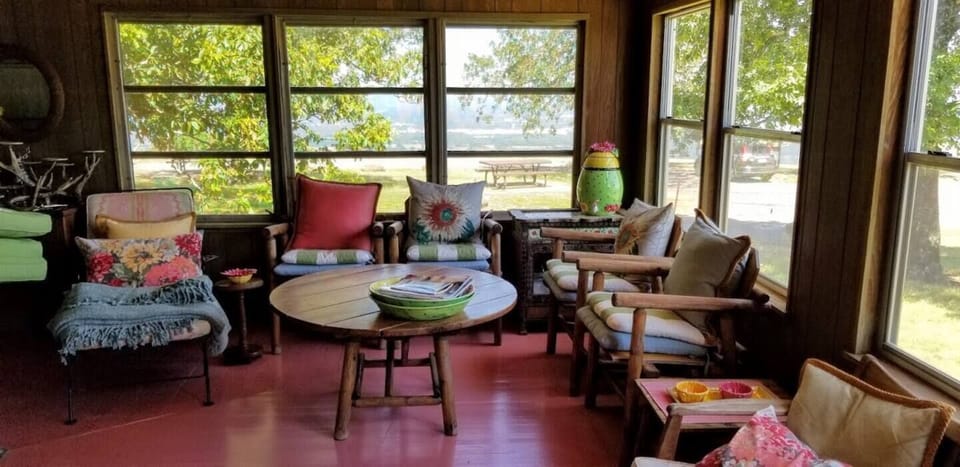 View to the East from den - Summer pillows.
