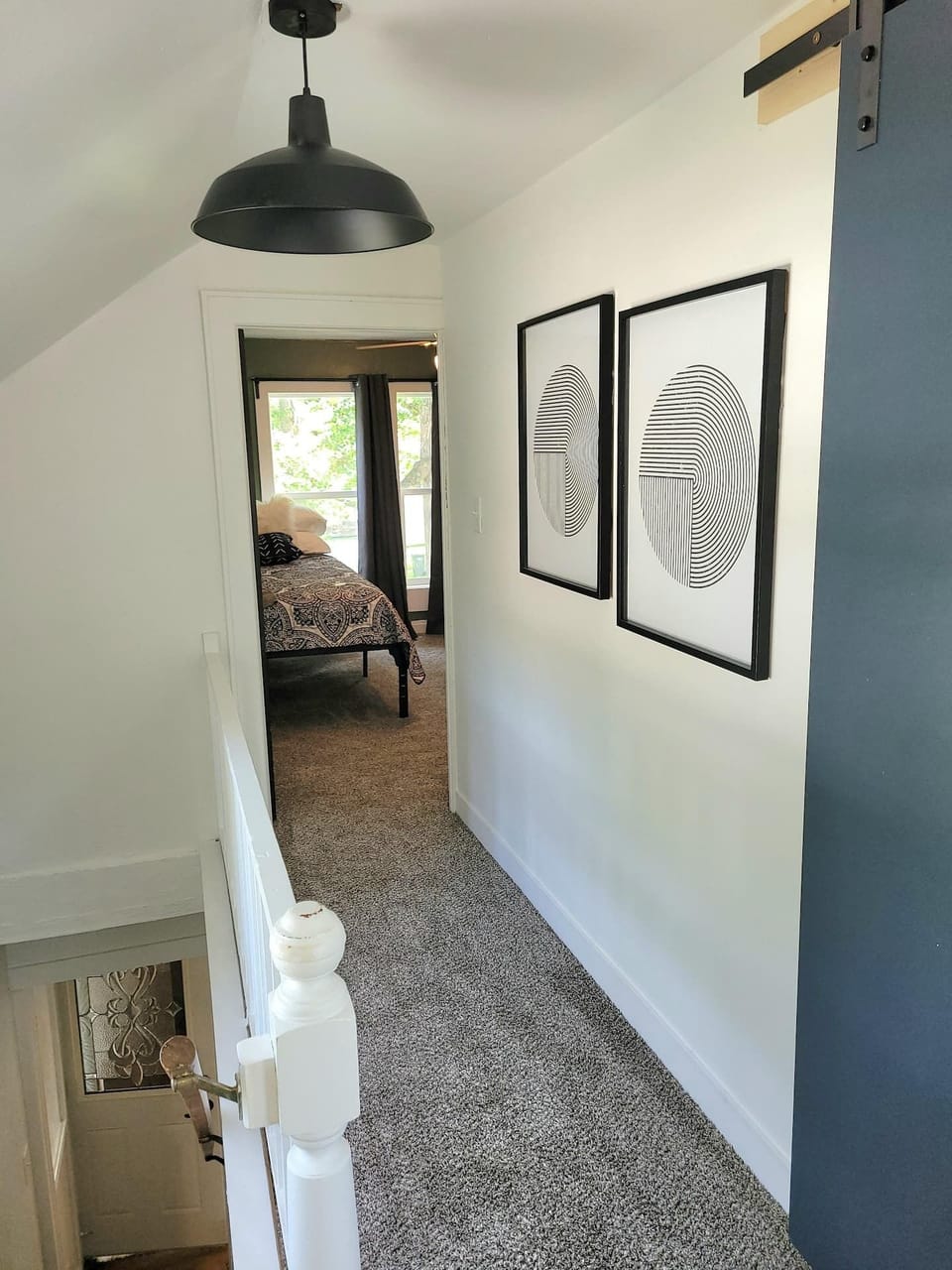 This is the hallway from number 3 to 4. This is on the 2nd level of the house. No bathroom on 2nd level. 2 bathrooms on main level. 