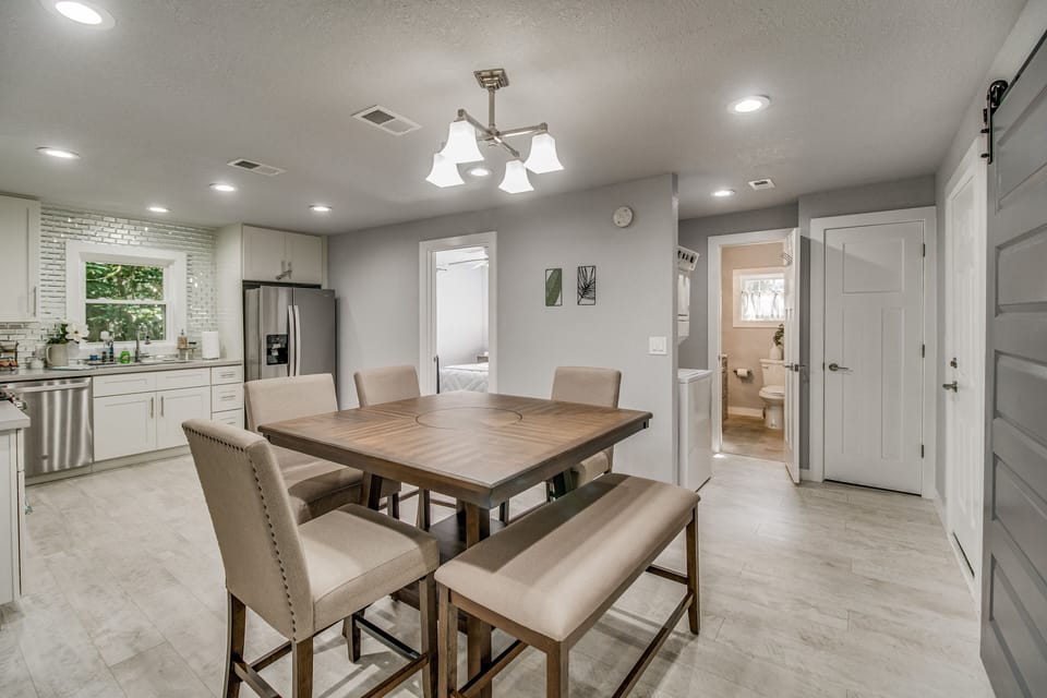 Spacious kitchen and loaded with all tools necessary to cook meals and entertain. The dining room table seats 6.