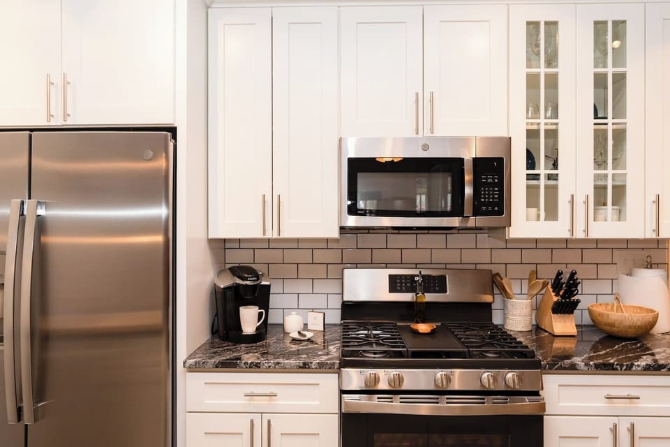 Fully equipped kitchen with all the essentials for cooking and dining during your stay.