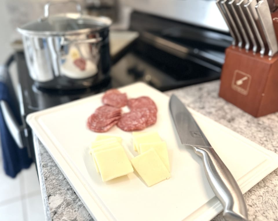 The kitchen is fully stocked with everything you’ll need to make a meal.