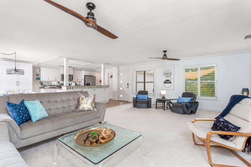 Gorgeous modern mid-century finishings in the main room.  WiFi & cable TV included.