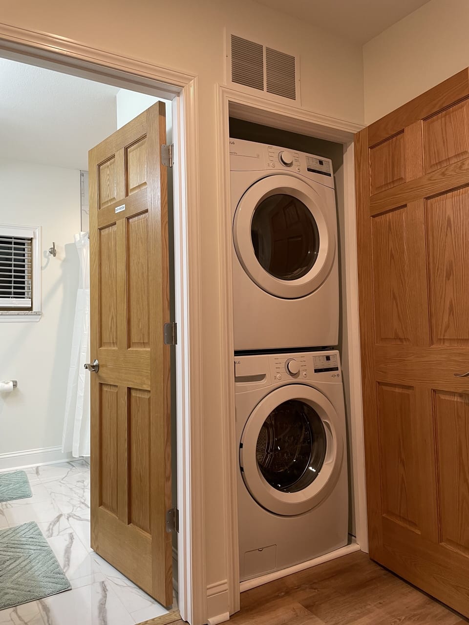 In-unit Washer/Dryer with starter detergent pods provided for your convenience.
