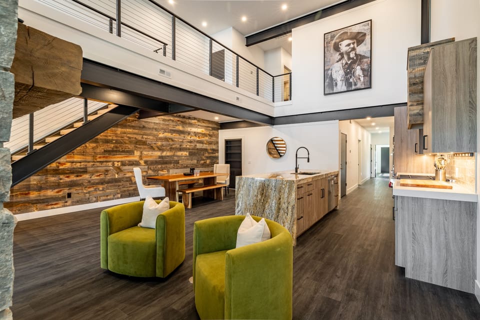 Open living, dining and kitchen area on the main level