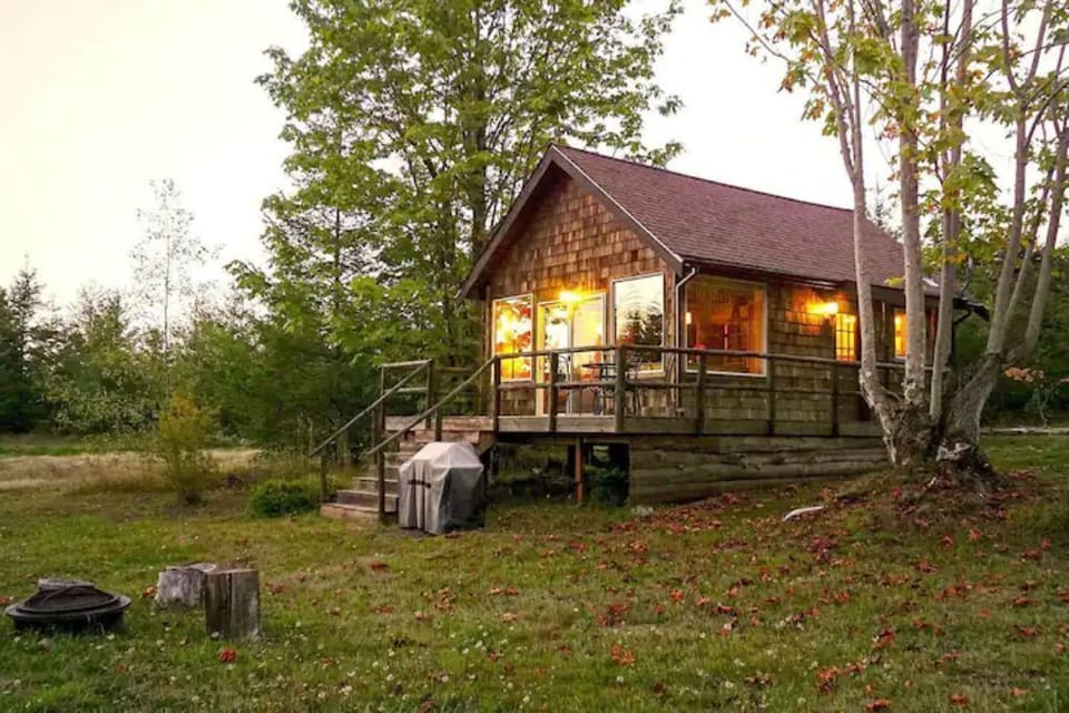 Sunset at the Pond Cottage as seen from the large meadow next to the cabin