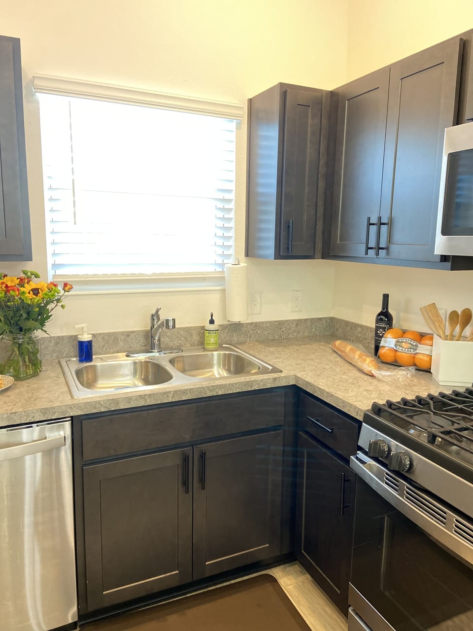 Gas range, stainless steel appliances