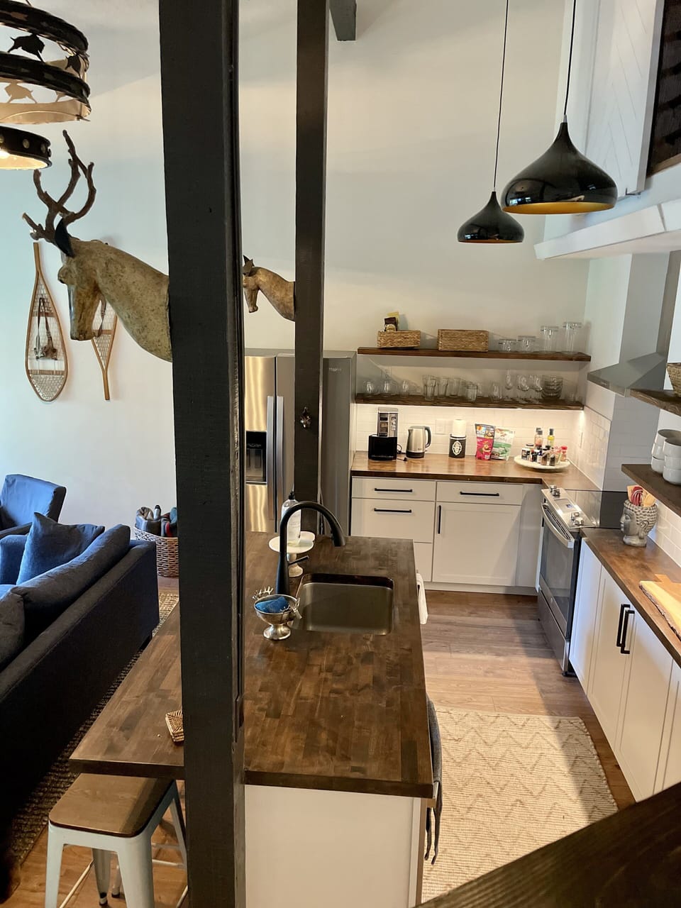 Gorgeously appointed chefs kitchen opens to great room 