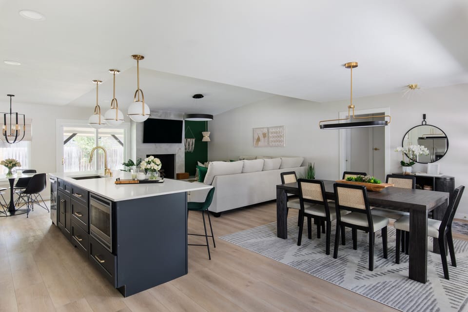 Open concept living, dining and kitchen