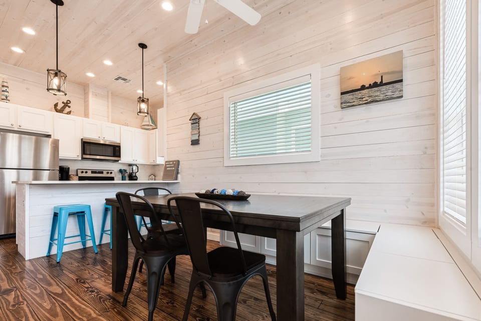 Bench storage seating in the dining space