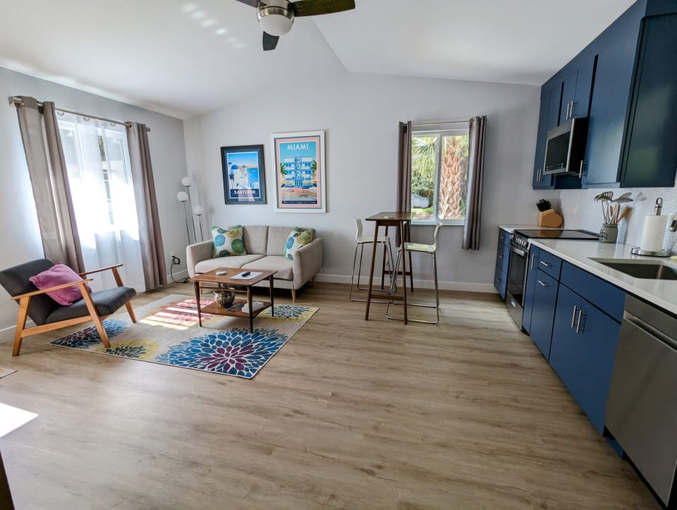 Living, dining, kitchen area