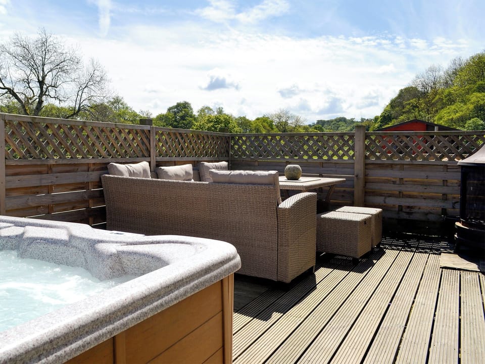 Patio decked area with private hot tub | The Coach House - Lambley Farm, Lambley near Haltwhistle