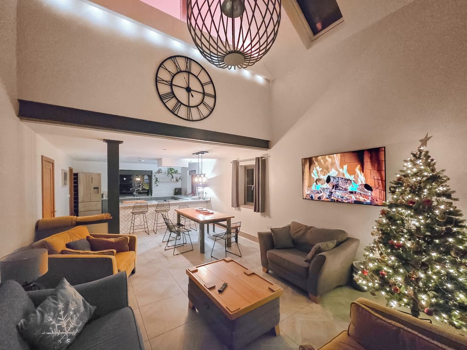 Living area, set up for Christmas | Red Kite Lodge - Red Kite Holidays, Tregaron, near Aberystwyth