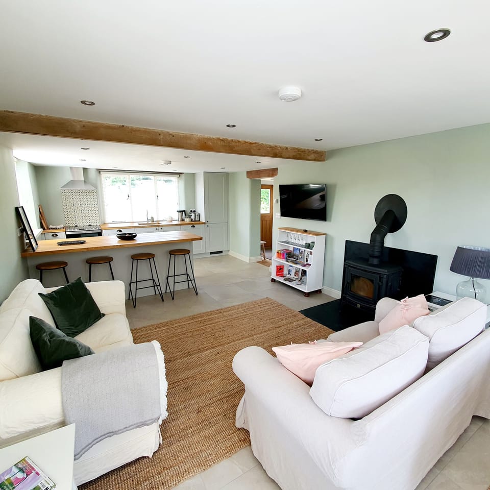 Open plan living area and kitchen.