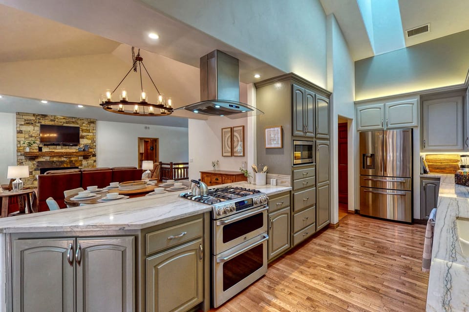 Beautifully updated, large kitchen opens to main dining / living room. 