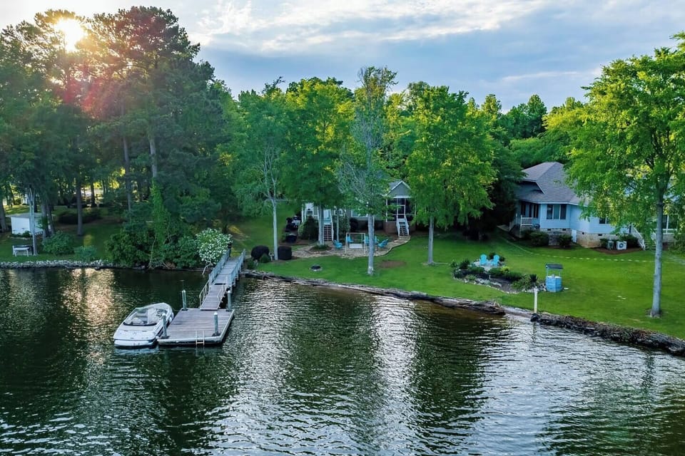 The private dock on the property has deep water & can accommodate most boats.