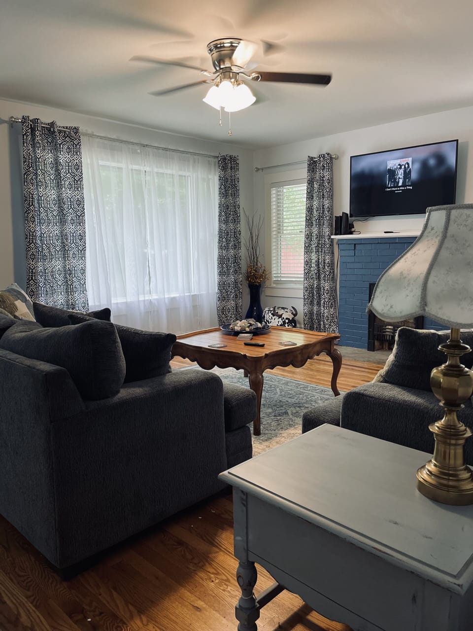 Living room with cable television, comfortable sofas (sleeper sofa)