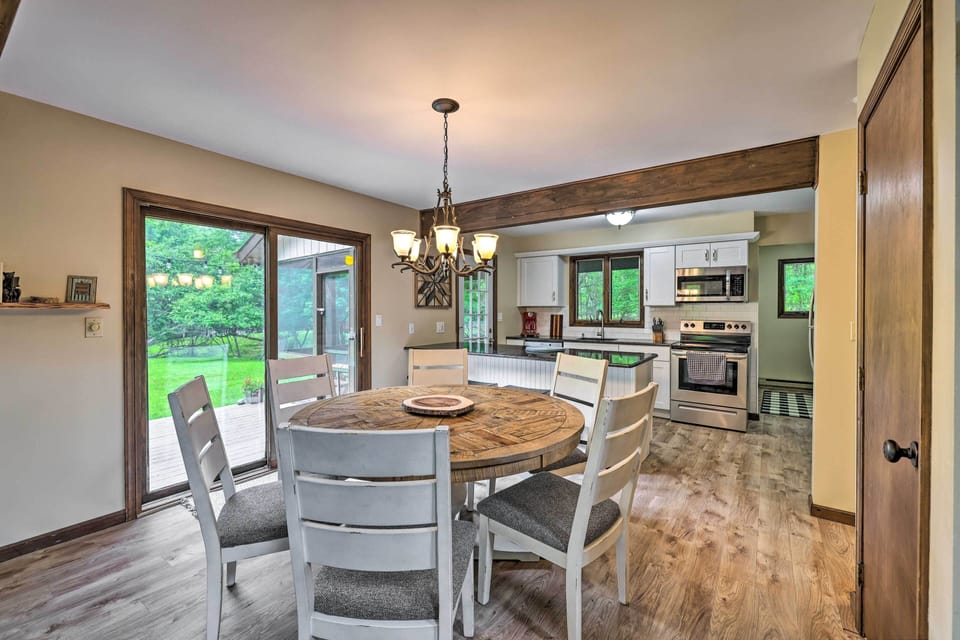 Dining Room | 1st Floor | Wood-Burning Fireplace | Ceiling Fans