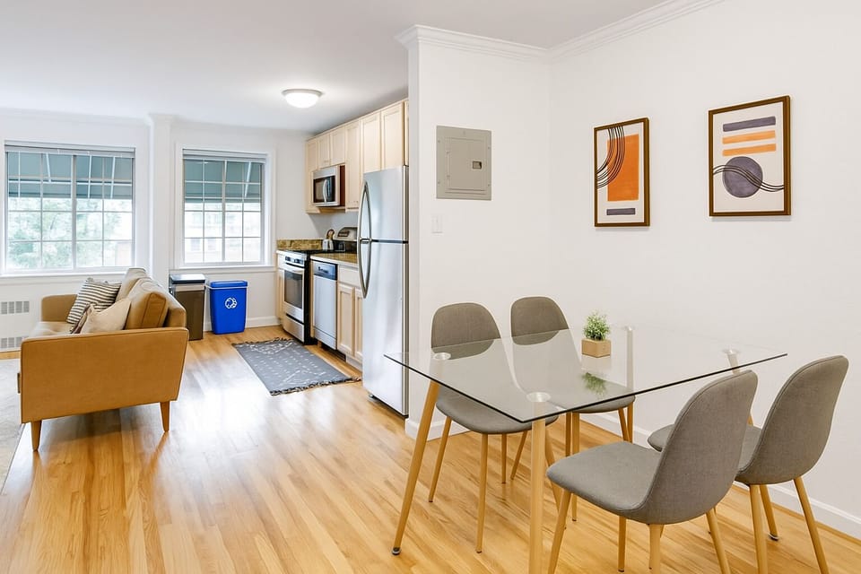 Bright, open-concept space with a modern kitchen