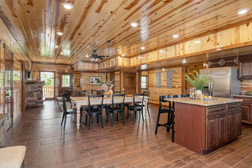 Open-concept common area with gorgeous flooring and walls.