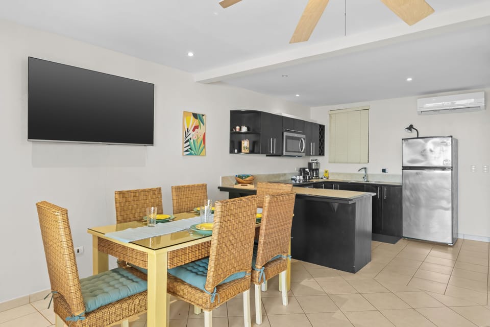 Open concept dining and kitchen space.