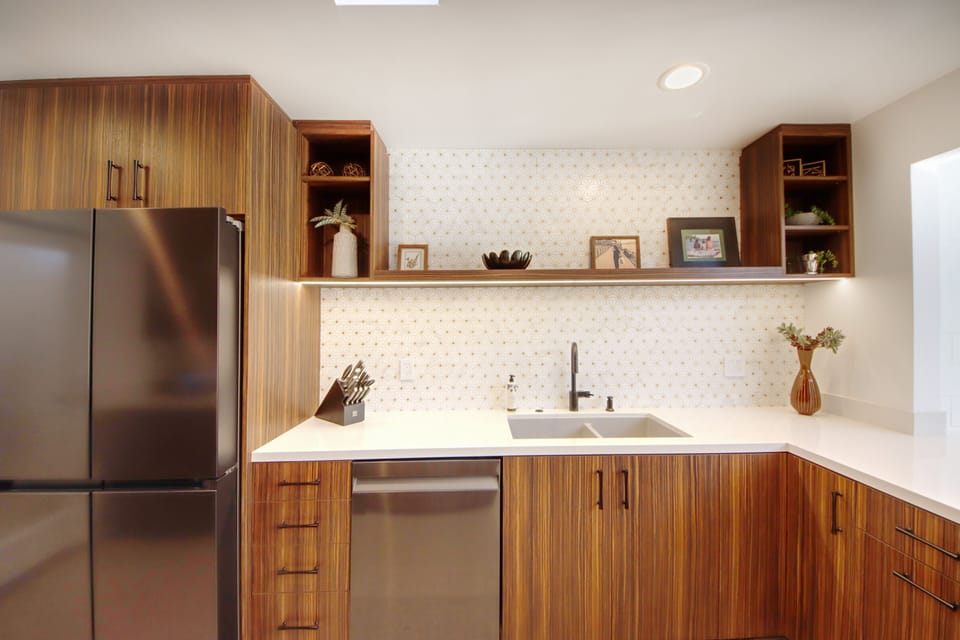 Newly remodeled kitchen with Samsung smart appliances.